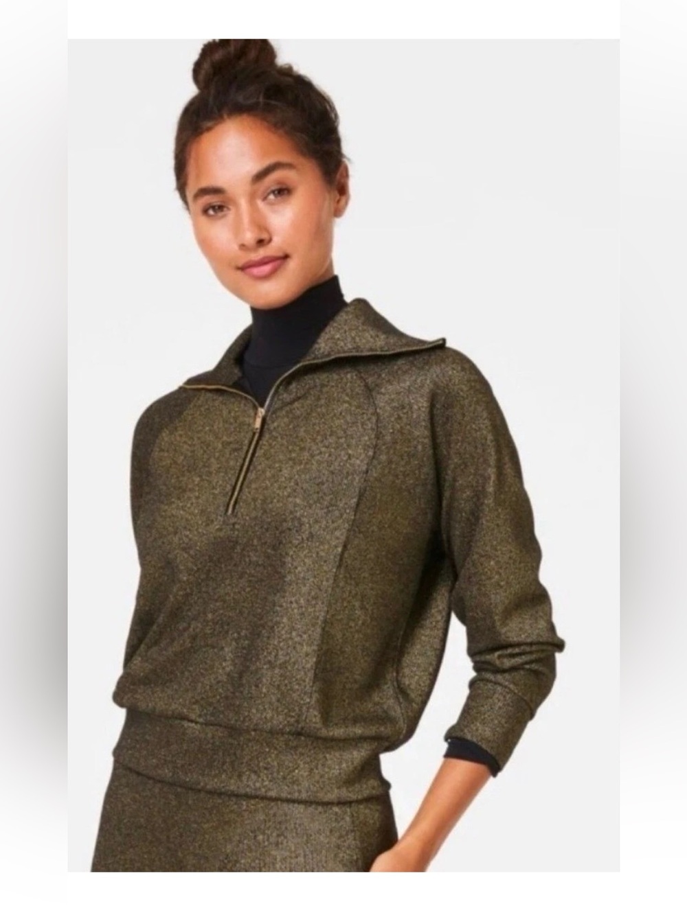 SPANX Air Essentials Sweatshirt Very Black Gold Half Zip SZ M  New With tags